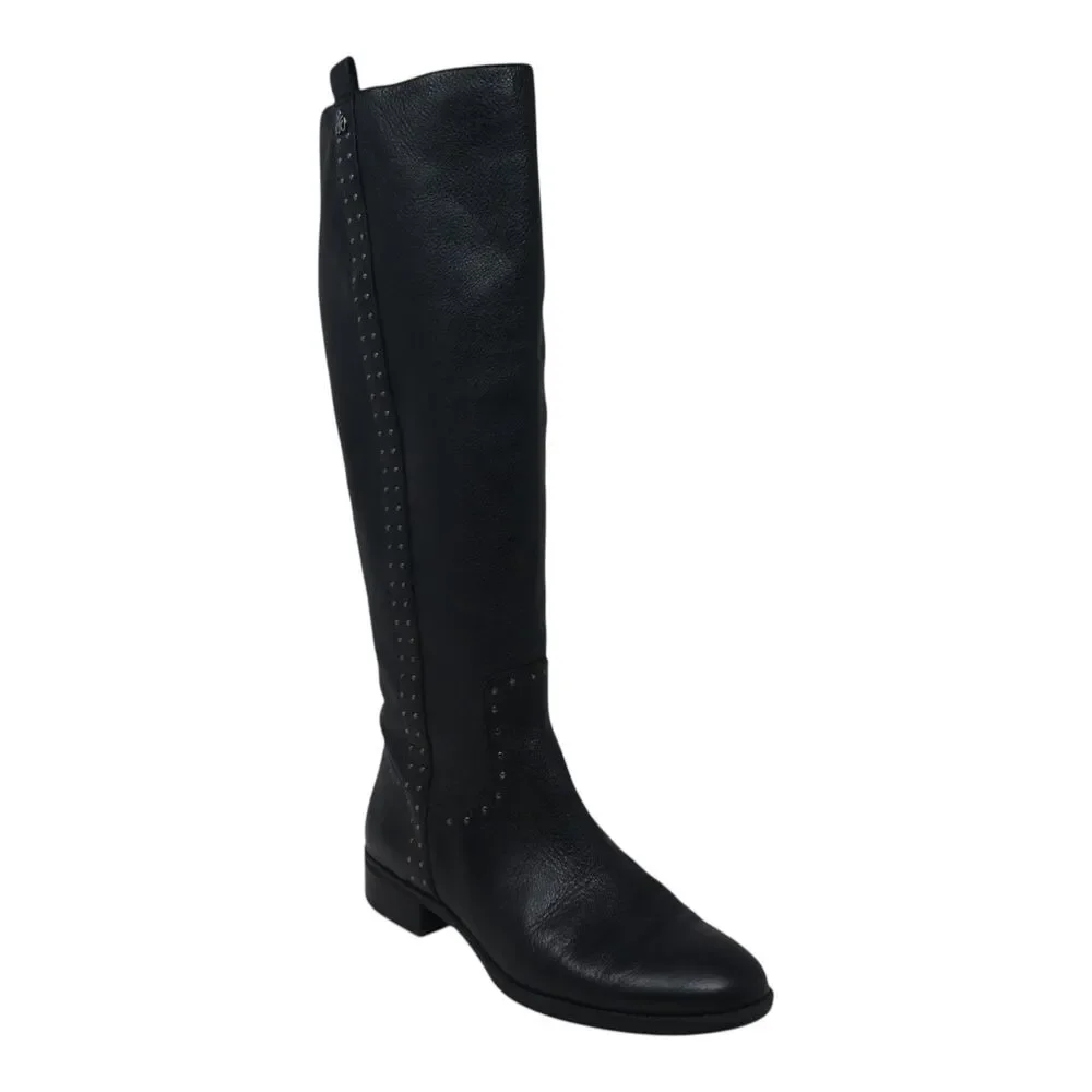 Sam‎ Edelman Prina Black Studded Leather Tall Riding Boots Womens 8